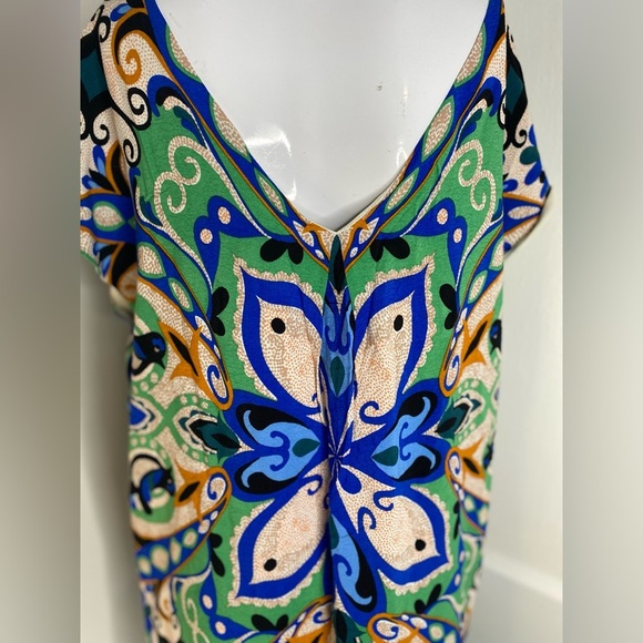 Maeve Blue and Green Mini Sundress V-Neck Resort Wear - Picture 8 of 9